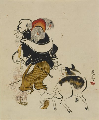 Monkey Trainer and Dog, mid to late 19th century by Shibata Zeshin